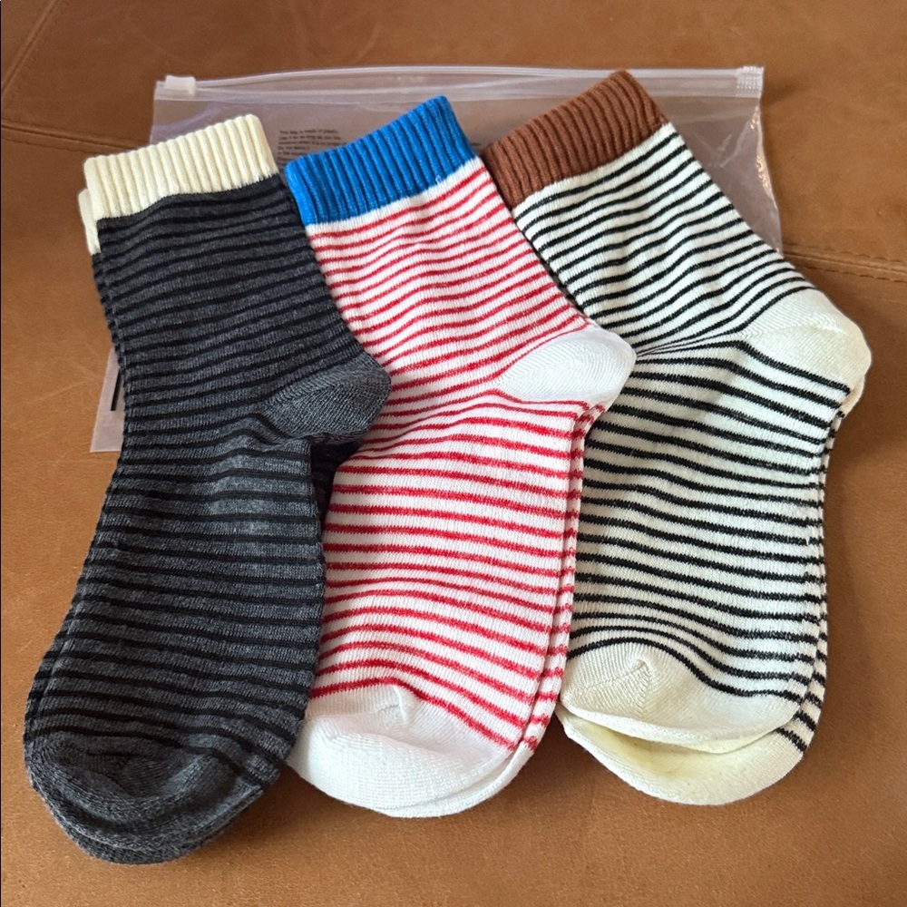 NWT Women’s three colored striped socks still‎ in bag.